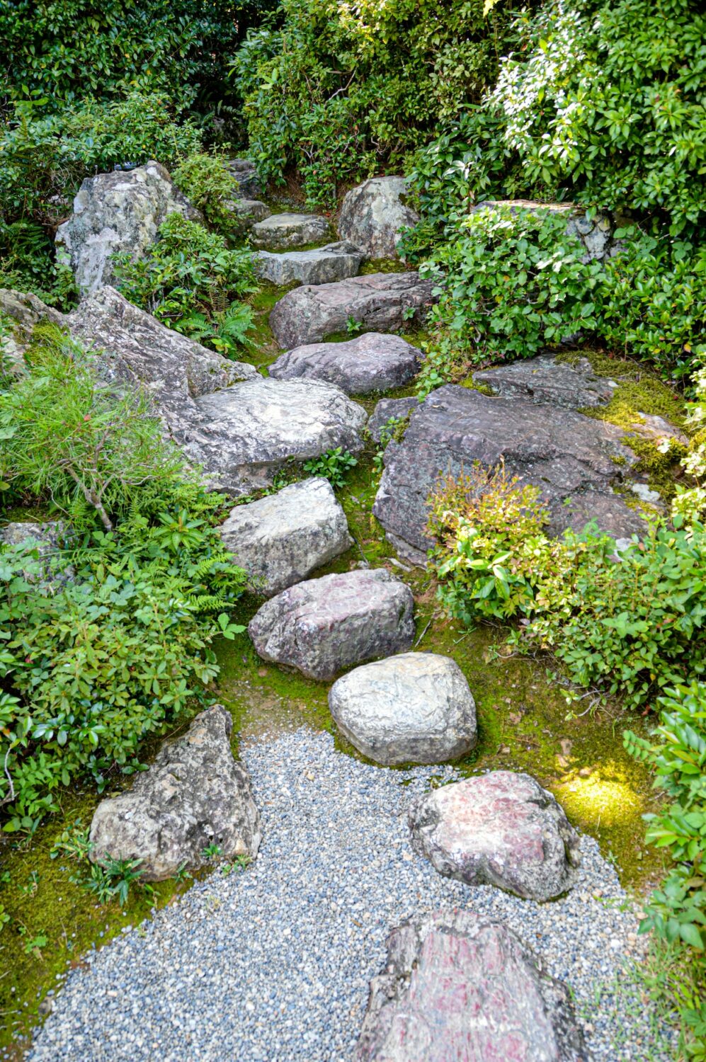 Grindpad met stapstenen in de Japanse tuin